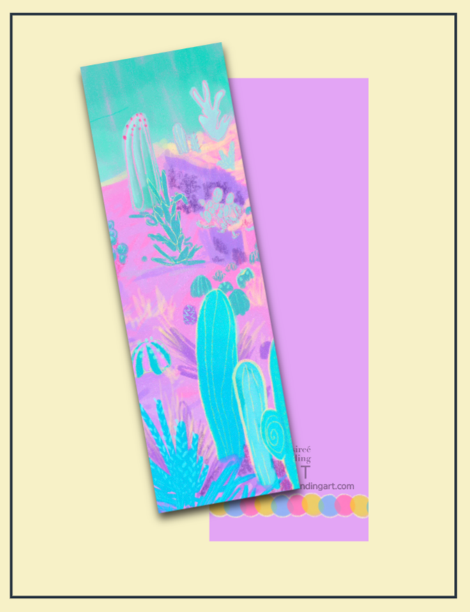 Aqua and Purple Cactus Landscape Bookmark