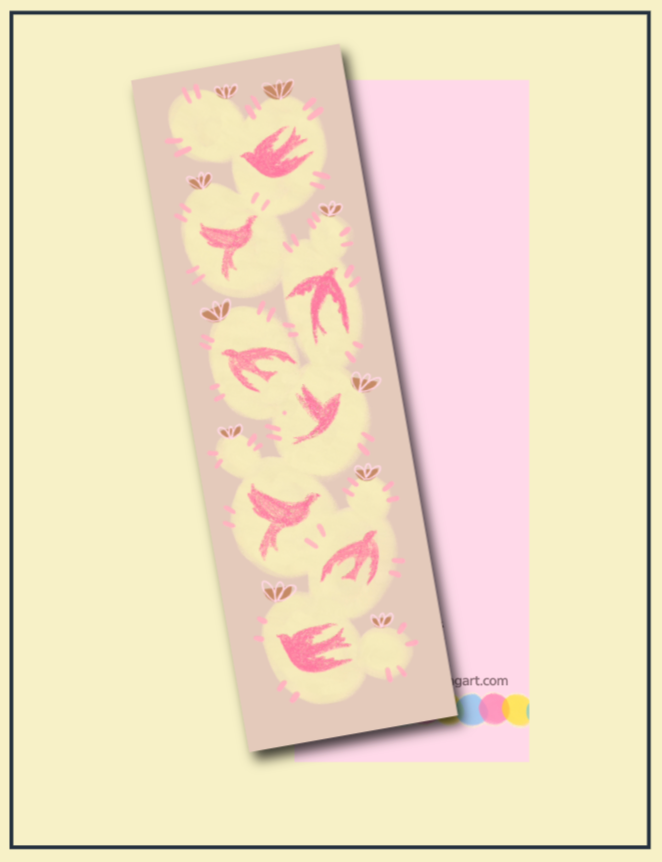 Pink/Beige Bird-Yellow cacti Bookmark