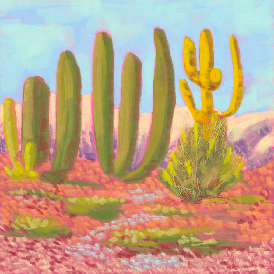 Green Cactus Landscape/Blue Sky
