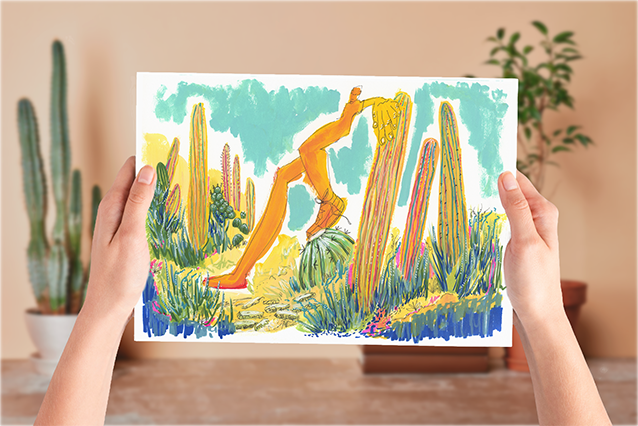 Desert Landscape-Orange Figure-Energy Art Print