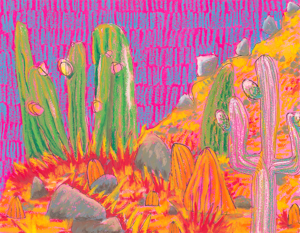 Pink/Green/Neon Desert Landscape