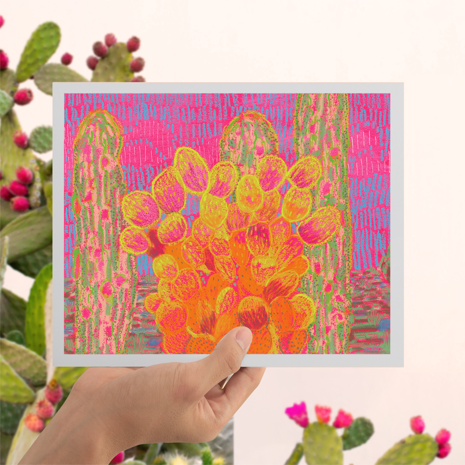 Bright Pink/Orange Cactus-Maximal Art Print