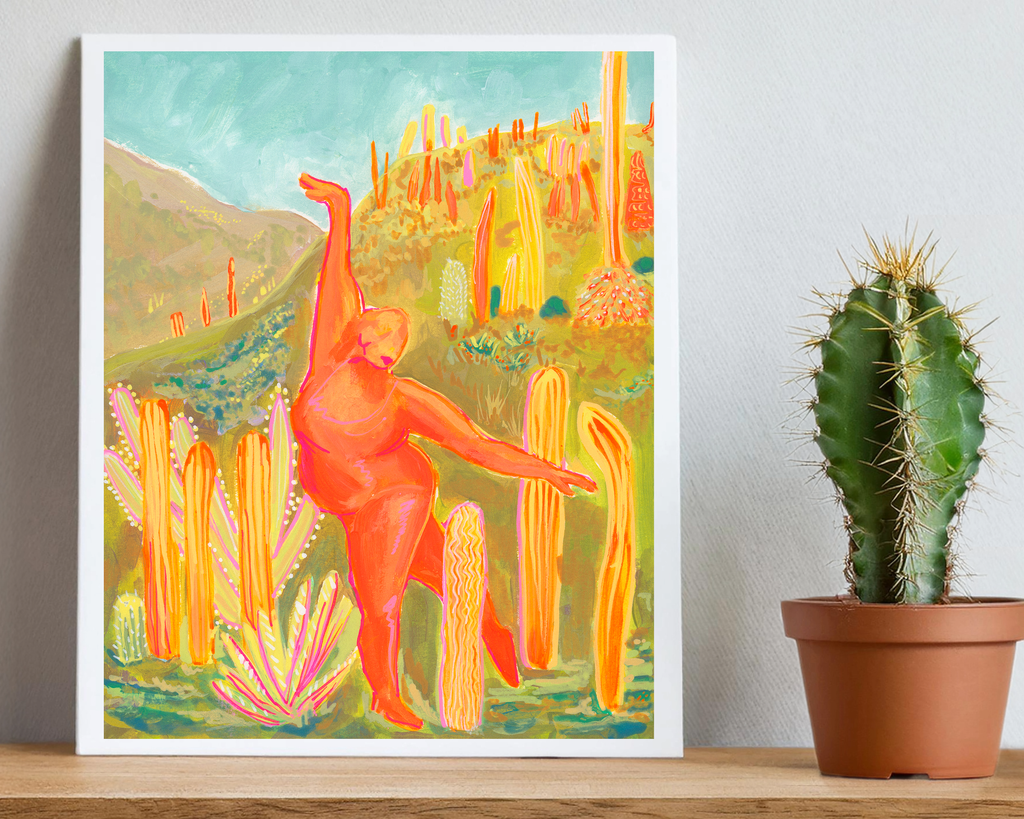 OrangePink Figure-Dance-Green Field-Cactus