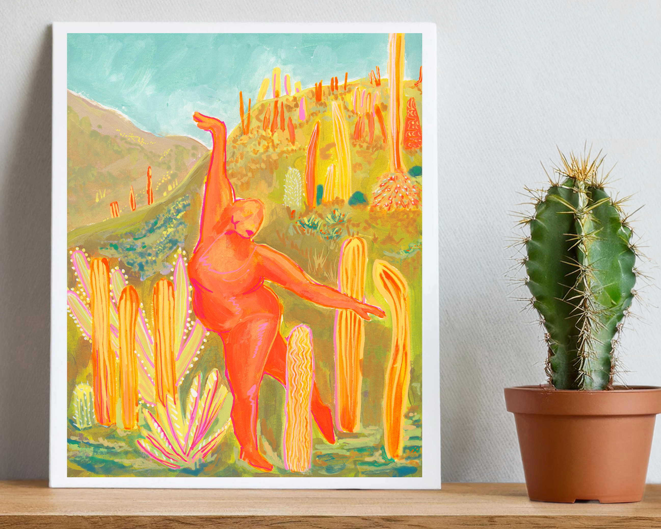 OrangePink Figure-Dance-Green Field-Cactus