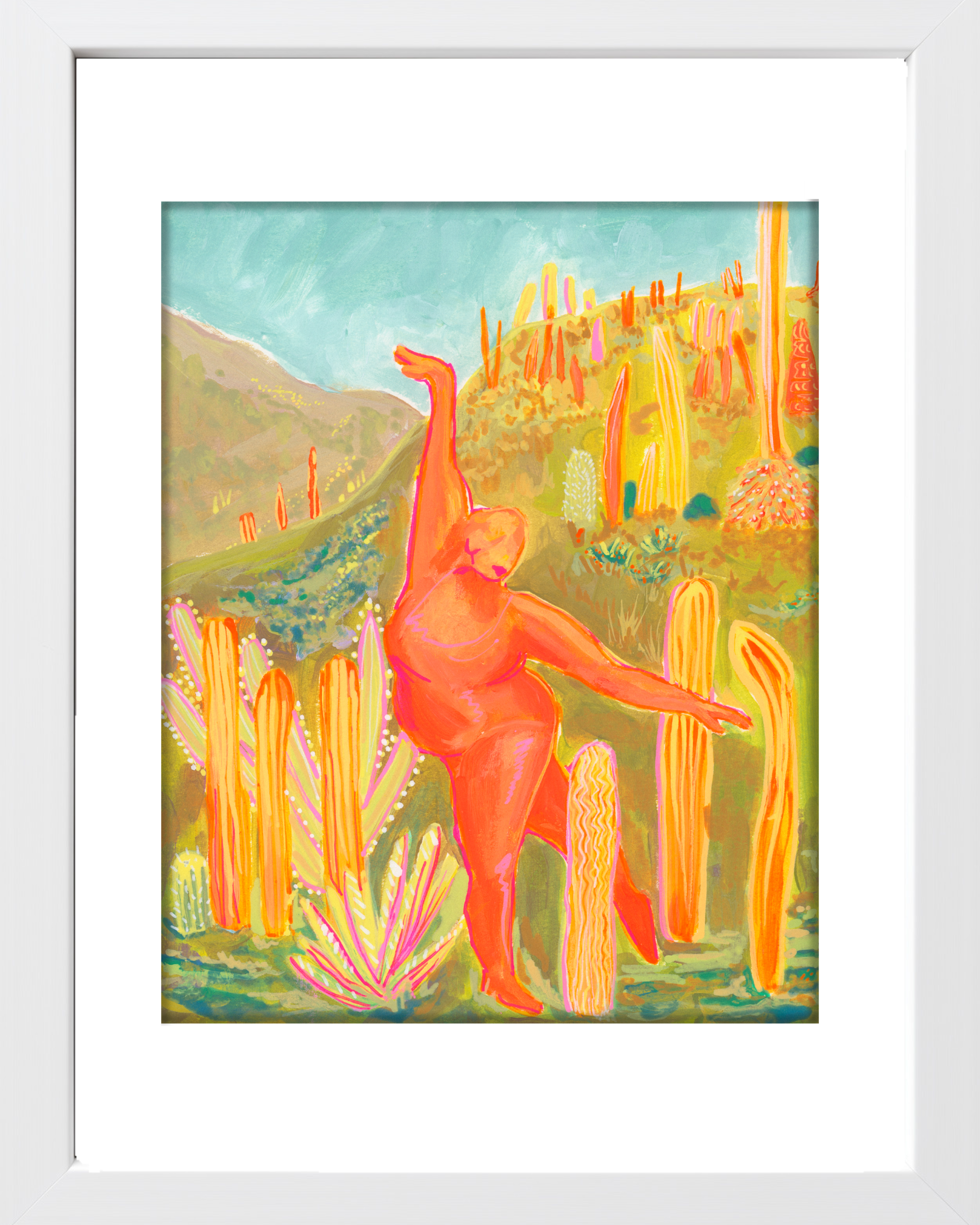 OrangePink Figure-Dance-Green Field-Cactus