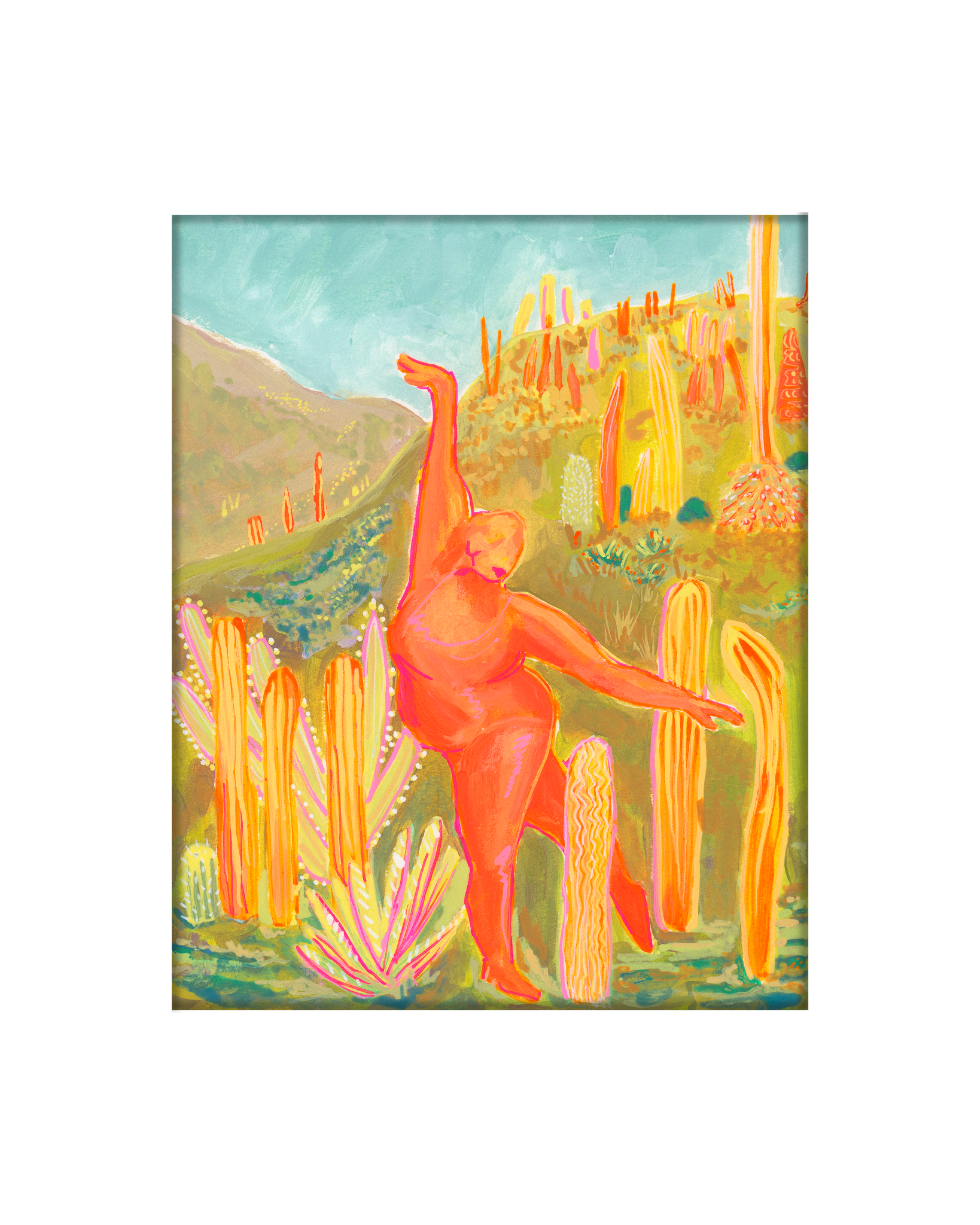 OrangePink Figure-Dance-Green Field-Cactus