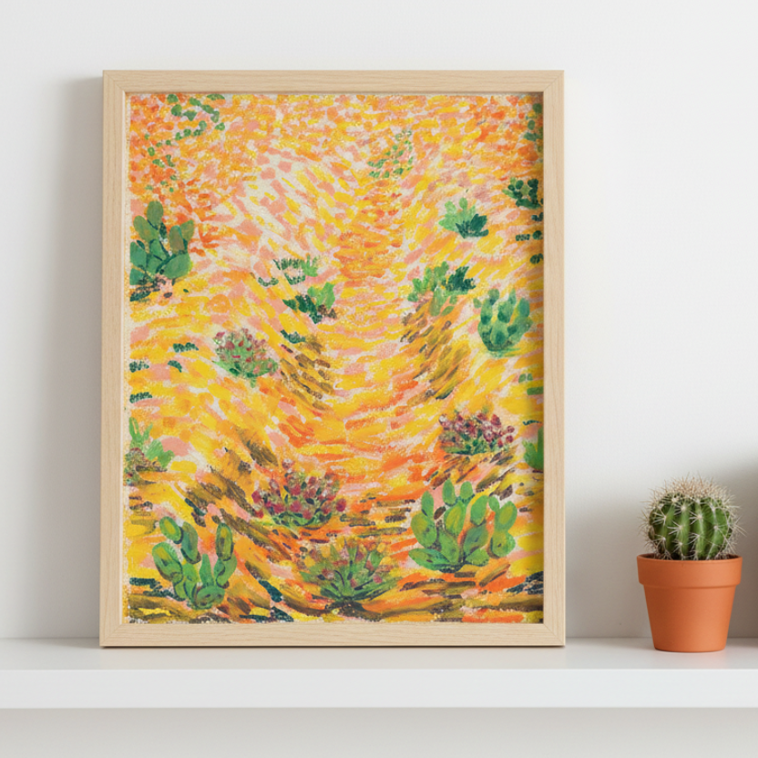 Yellow/Orange Field with Cacti (Impressionist)