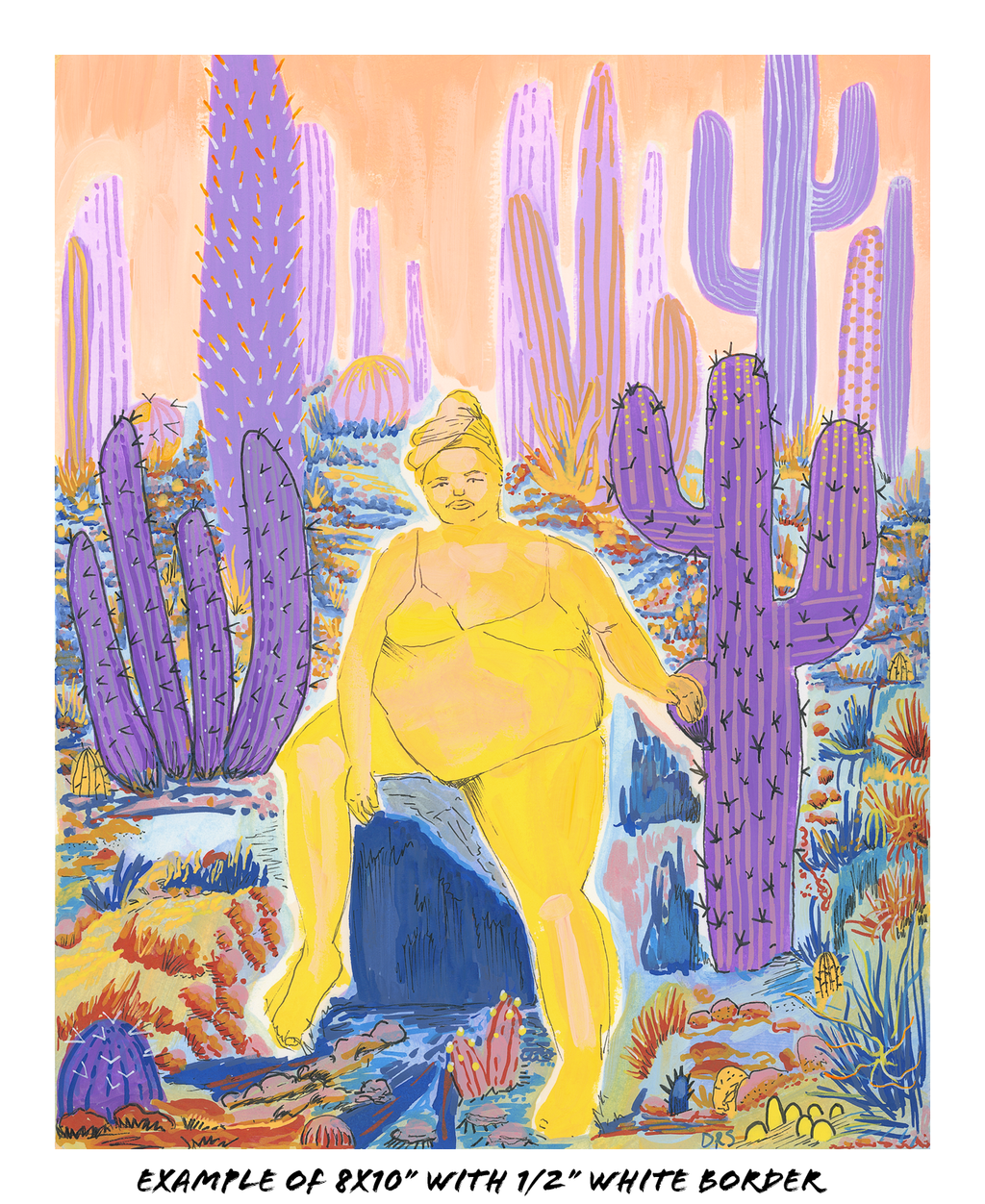 Unbothered-Figure in Yellow and Purple Cacti