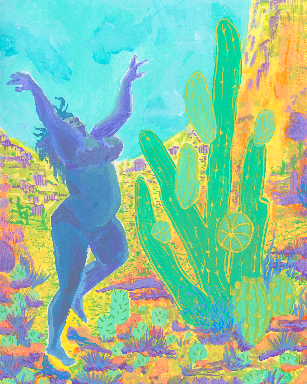 Woman in Blue with Green cactus Freely Feminine