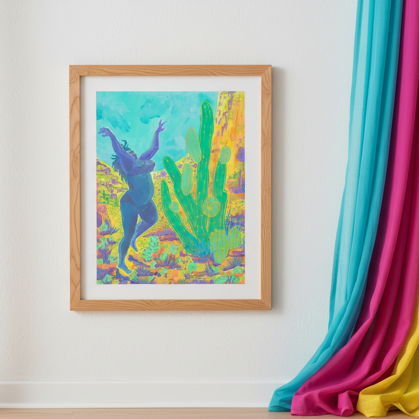 Woman in Blue with Green cactus Freely Feminine