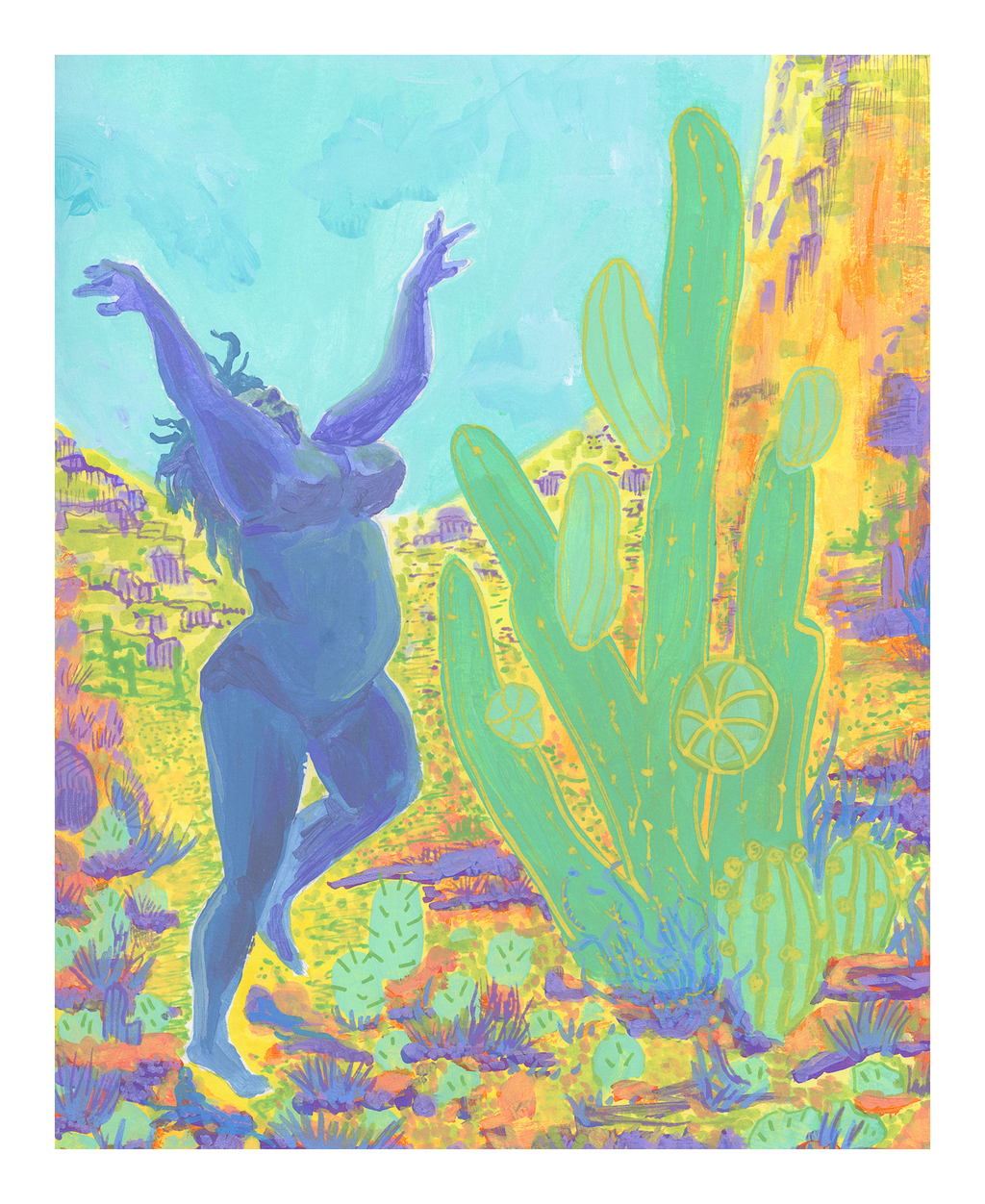 Woman in Blue with Green cactus Freely Feminine