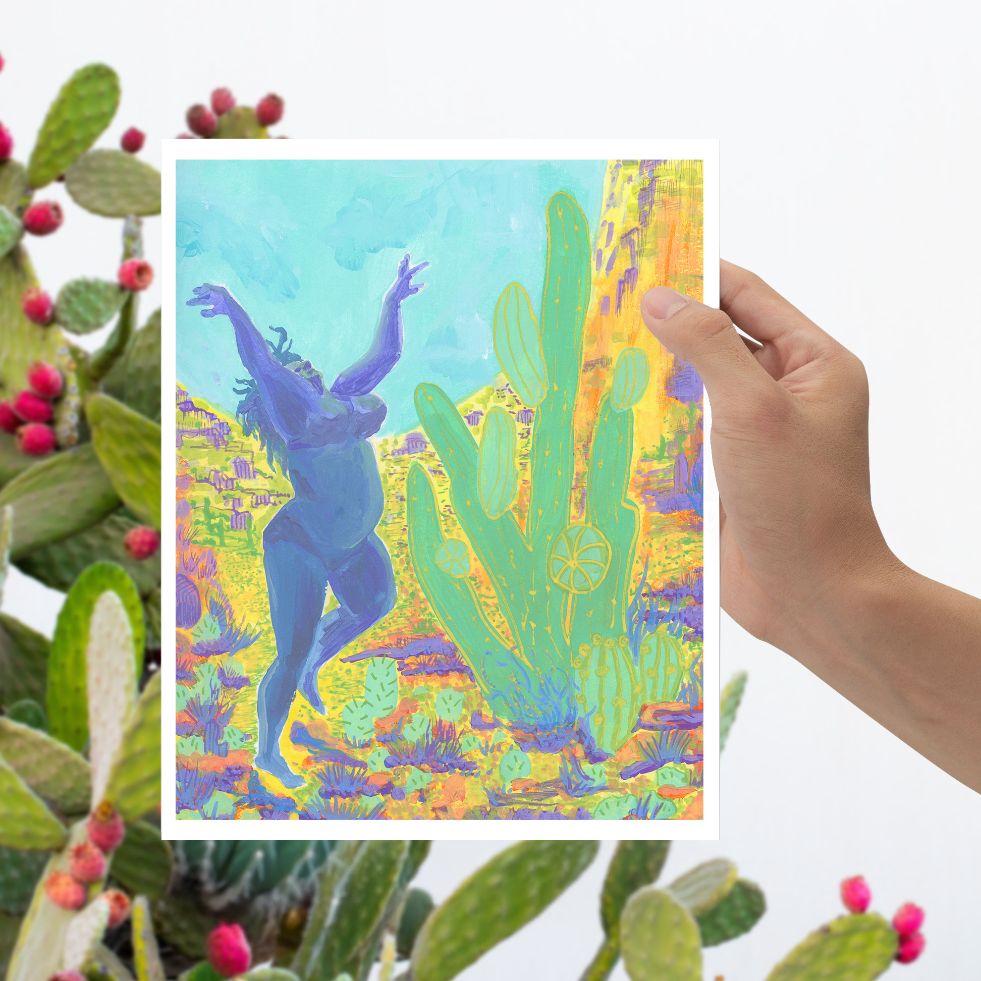 Woman in Blue with Green cactus Freely Feminine