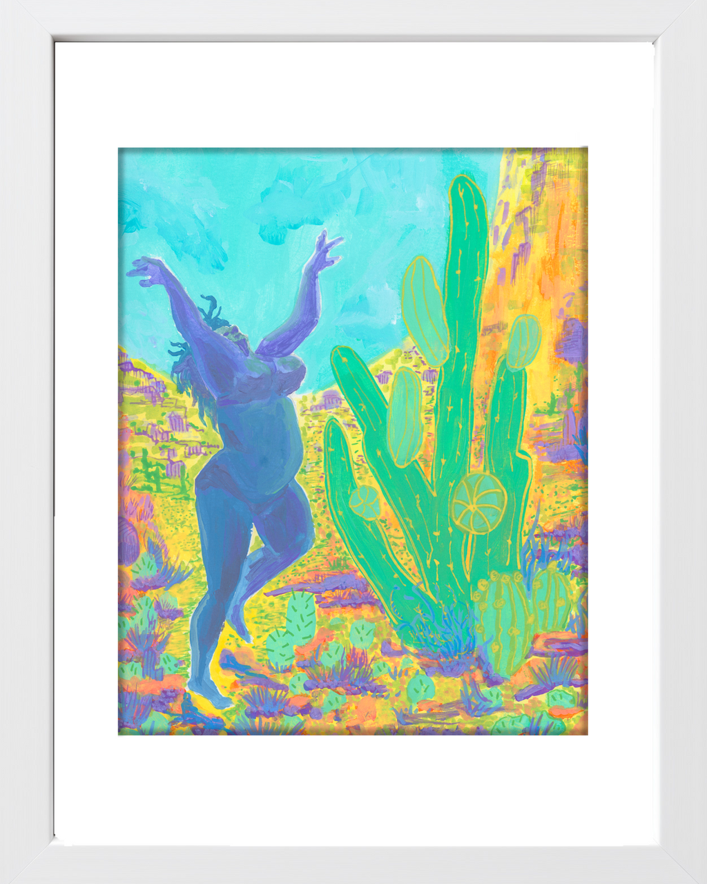 Woman in Blue with Green Cactus Freely Feminine