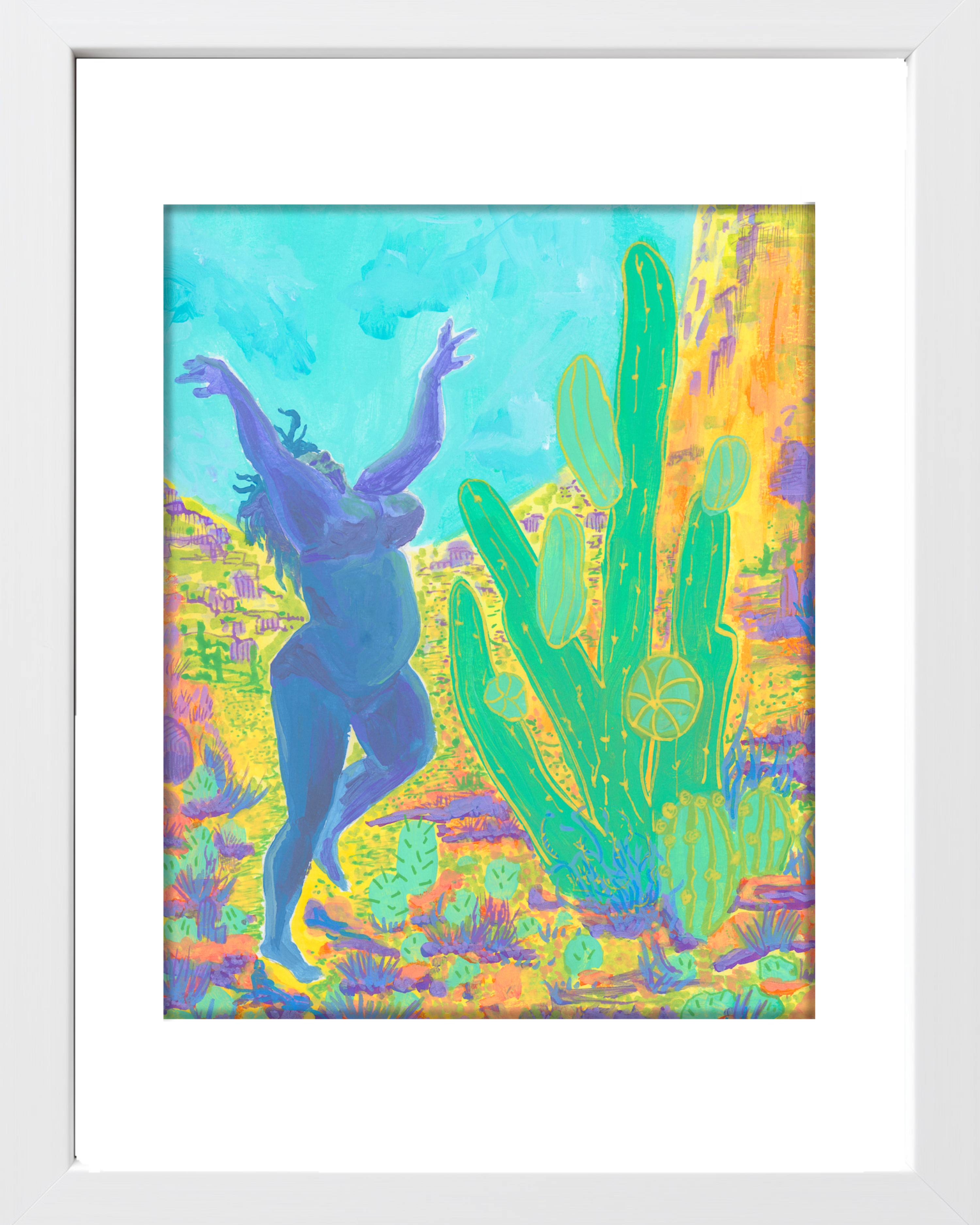 Woman in Blue with Green Cactus Freely Feminine