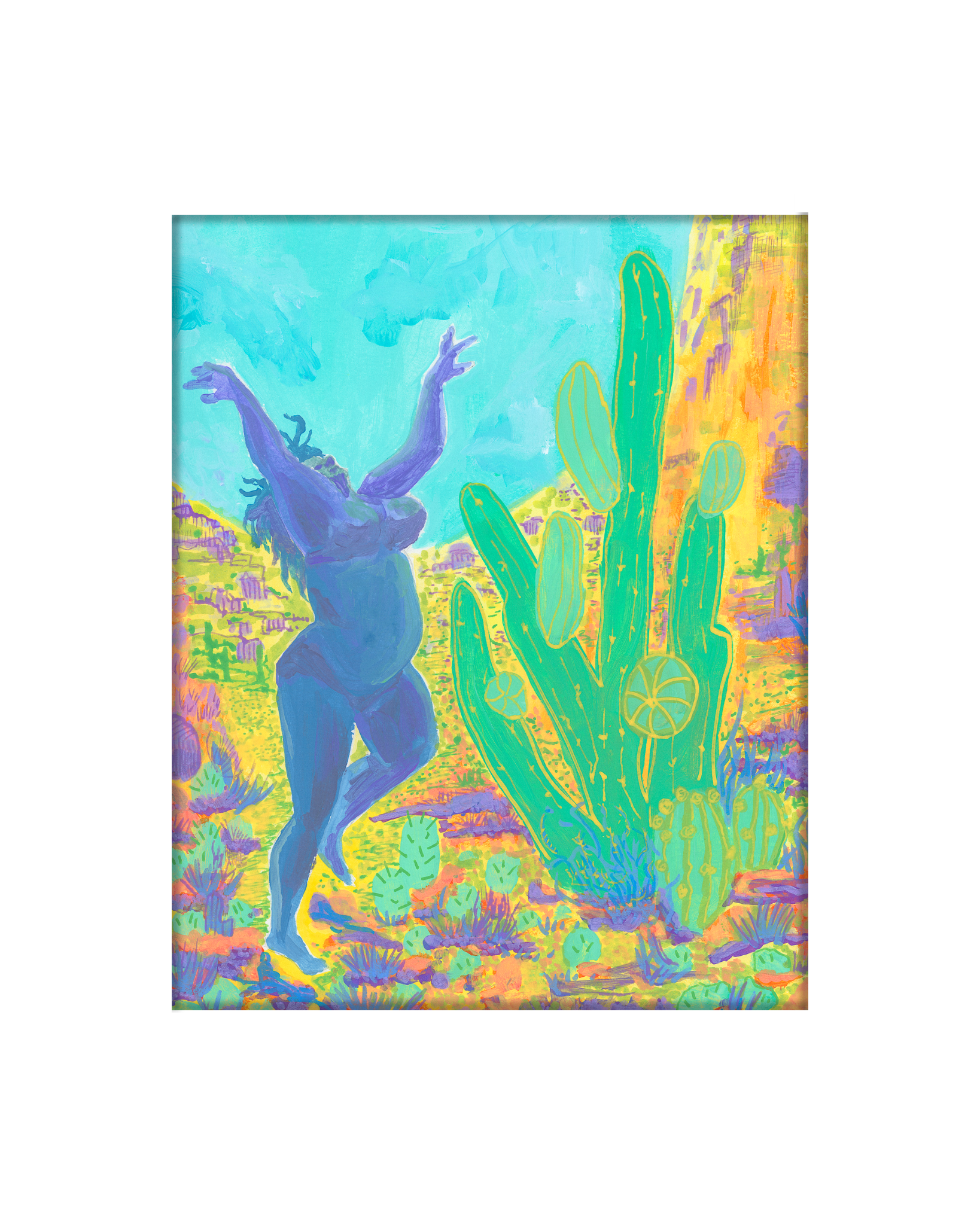 Woman in Blue with Green Cactus Freely Feminine