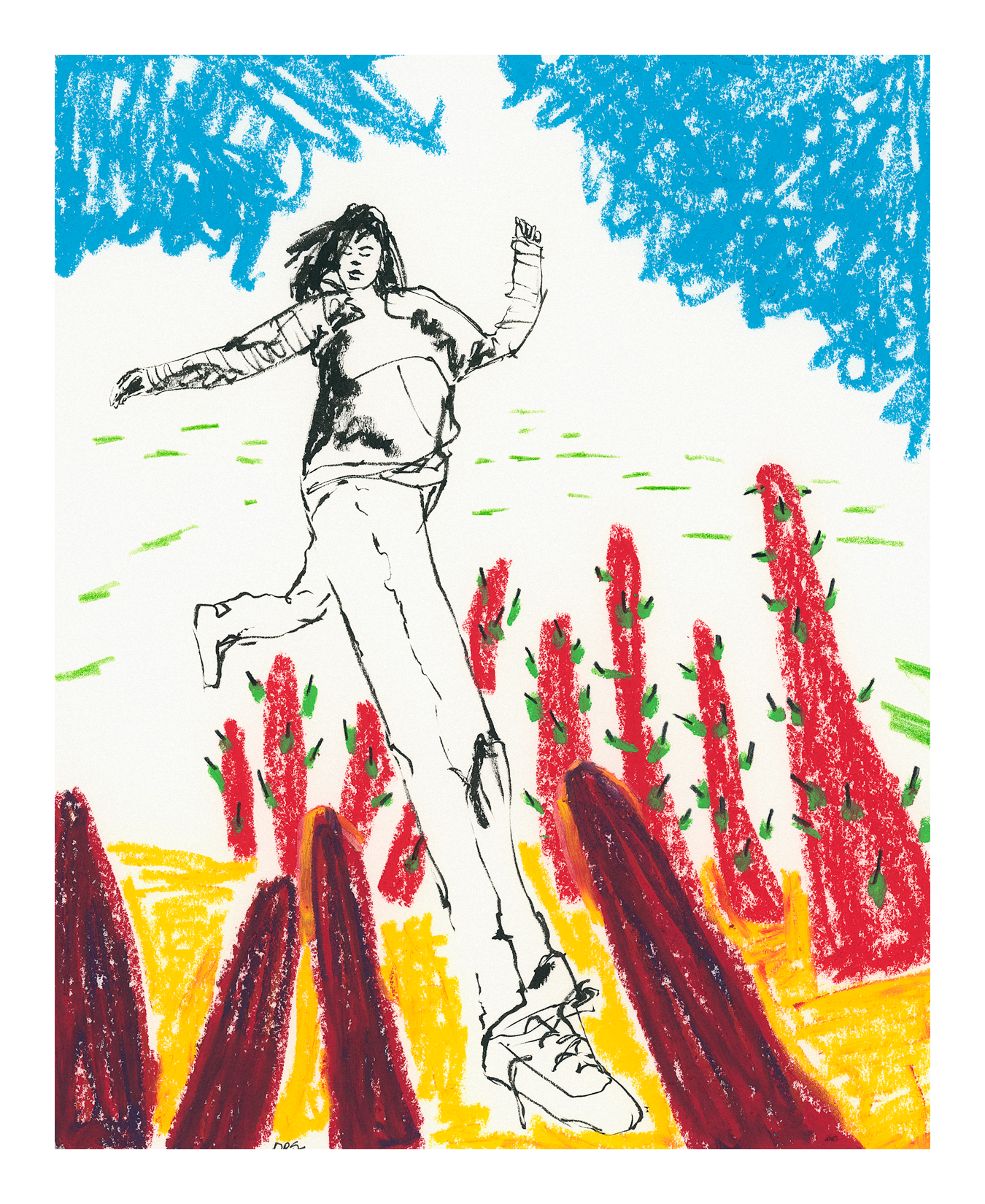 Take the Leap- Figure leaps over cactus