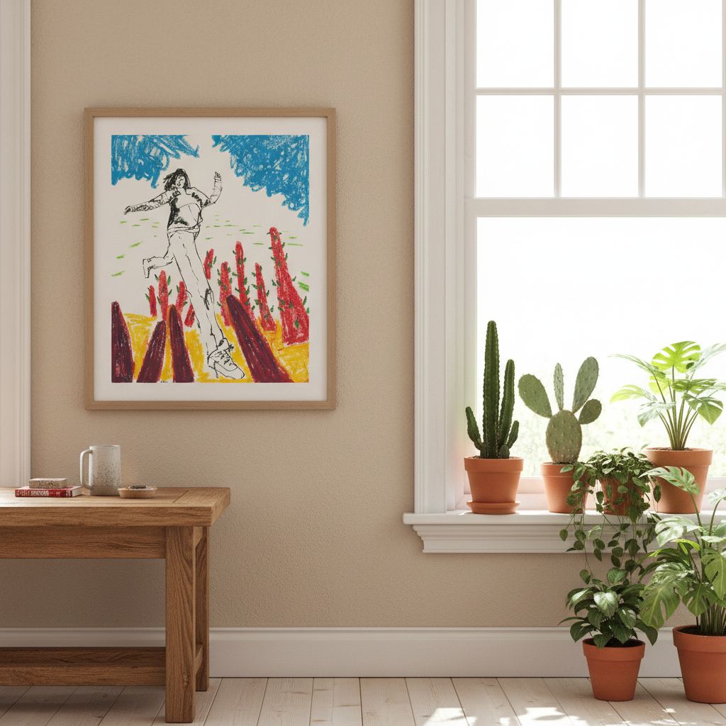 Take the Leap- Figure leaps over cactus