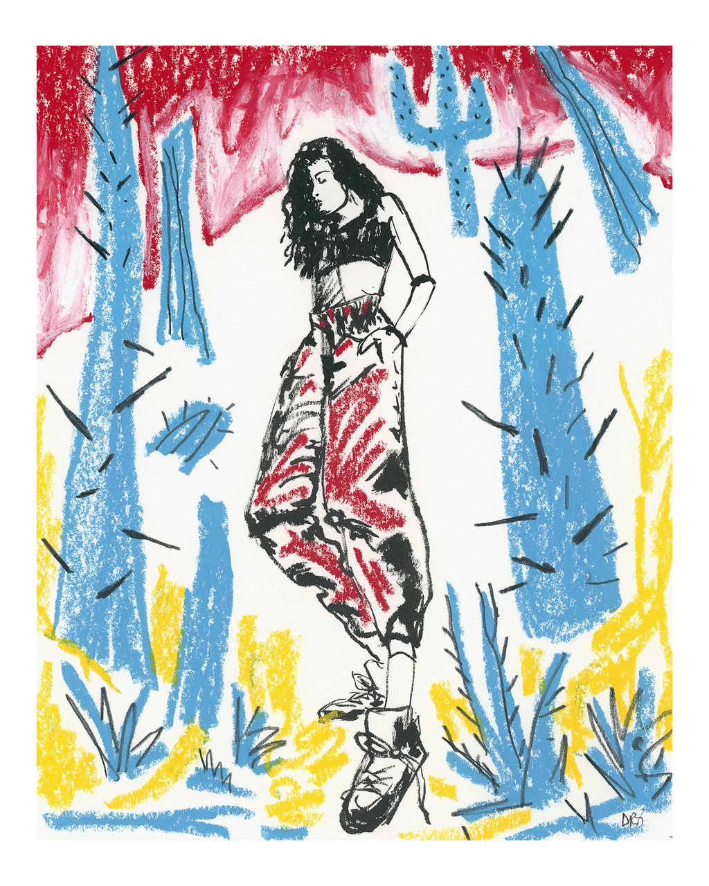 Figure in Colorful Desert (Primary Colors)