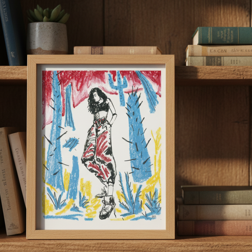 Figure in Colorful Desert (Primary Colors)