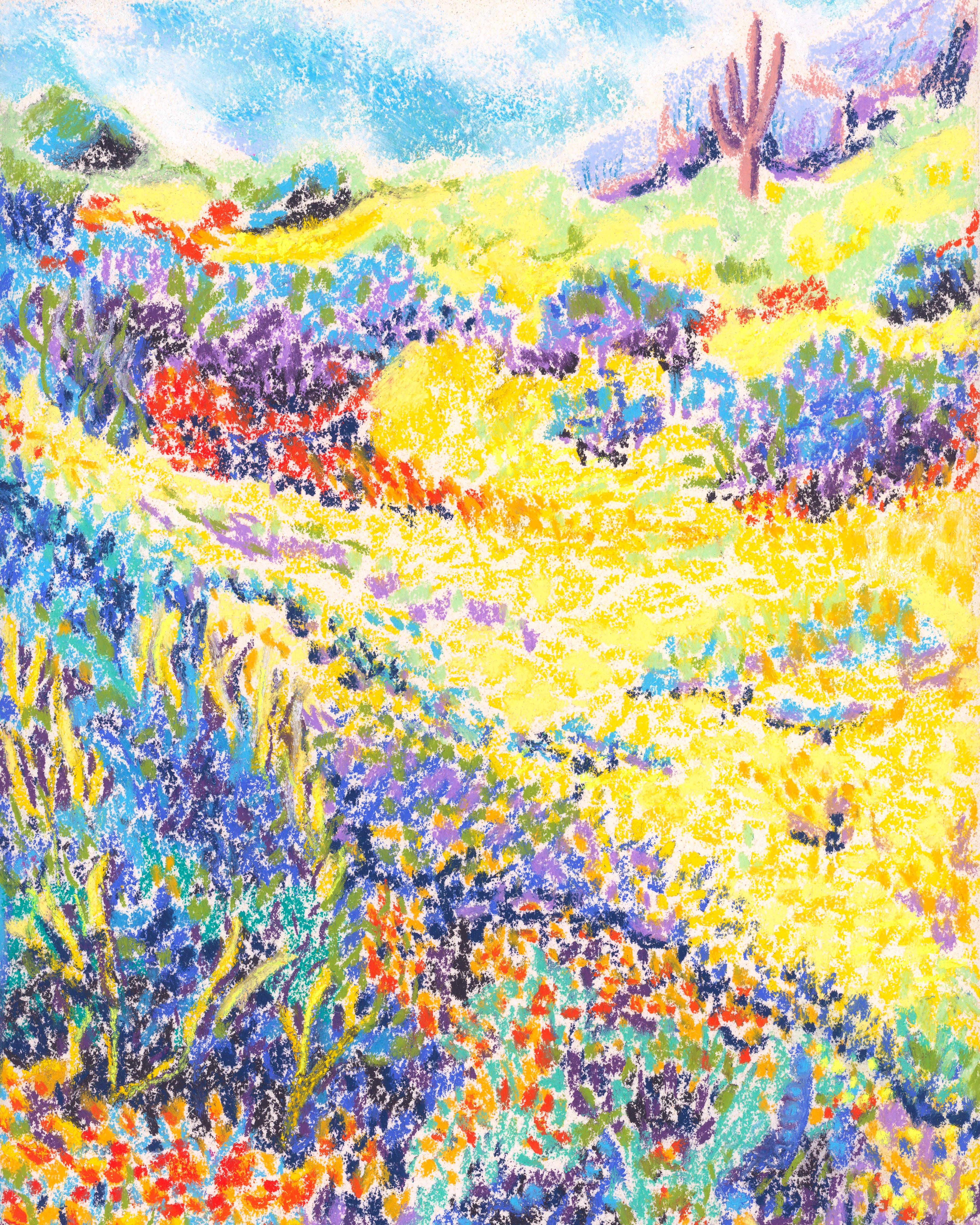 Yellow and Purple Field with Seguaro (Impressionist)