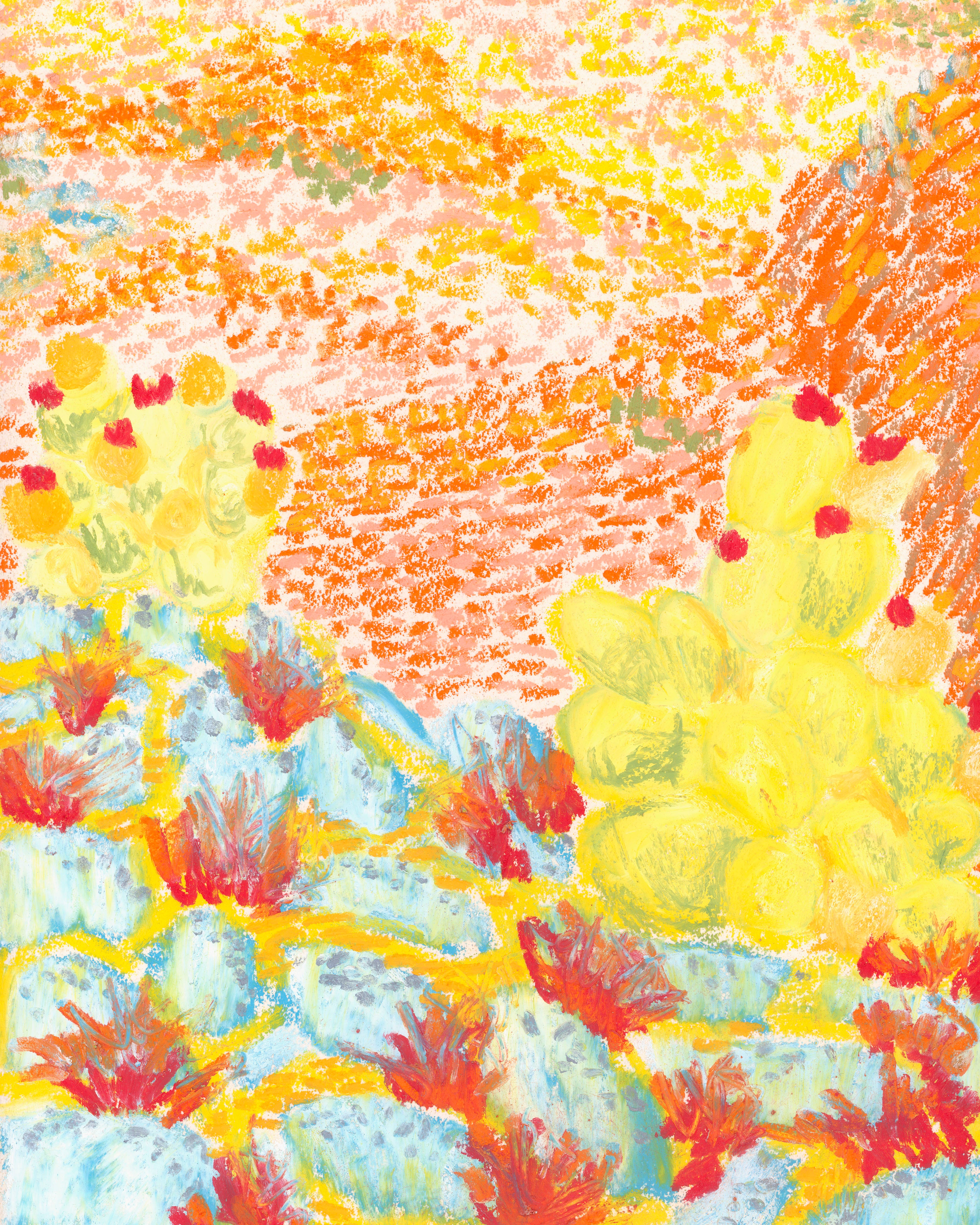 Orange/Yellow Cactus Landscape (Impressionist)