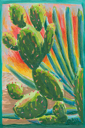 Green Cactus Red Sky