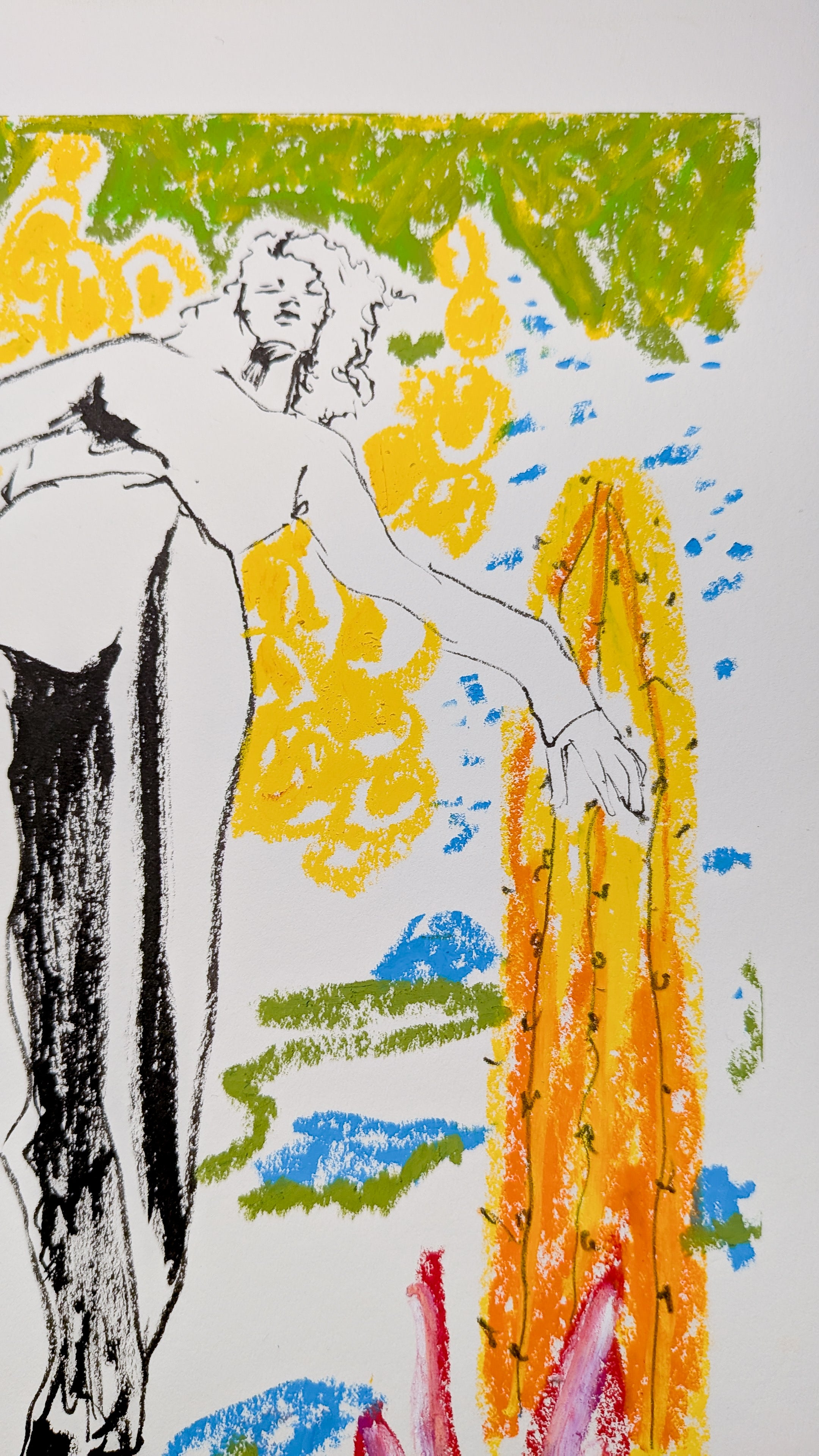 Active Woman with Yellow Cactus Paddles Behind - Original Illustration