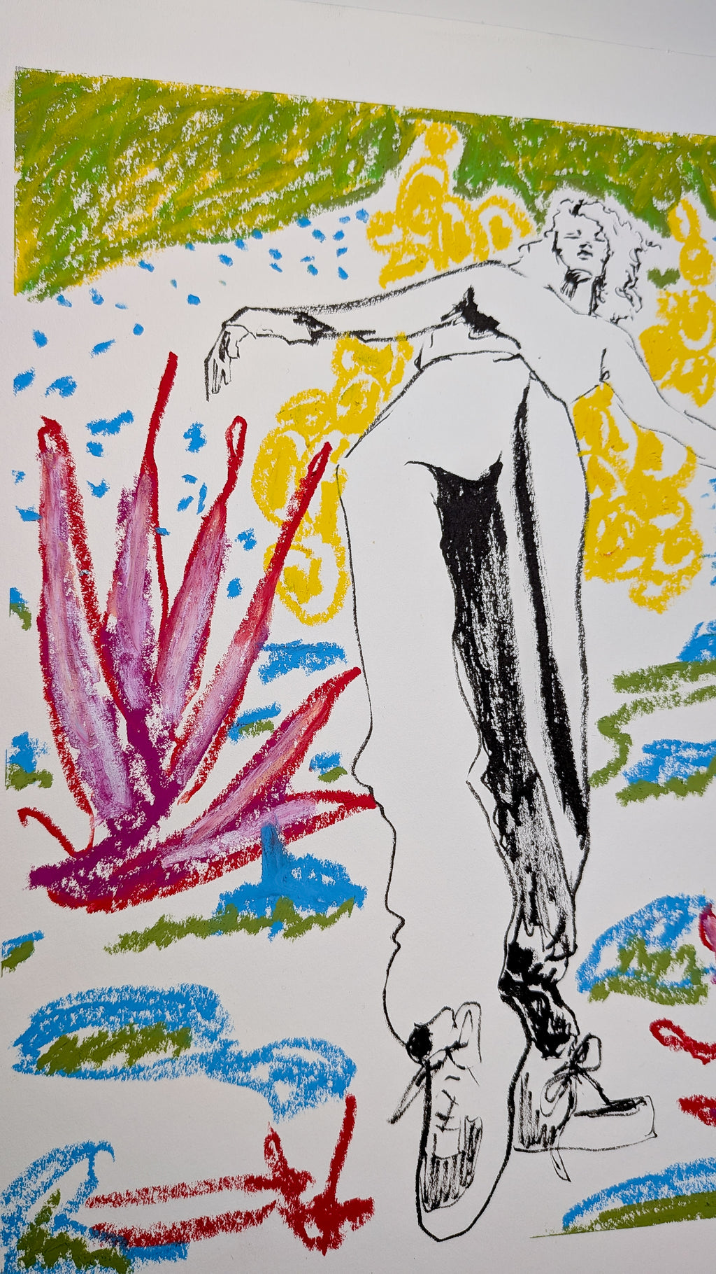 Active Woman with Yellow Cactus Paddles Behind - Original Illustration
