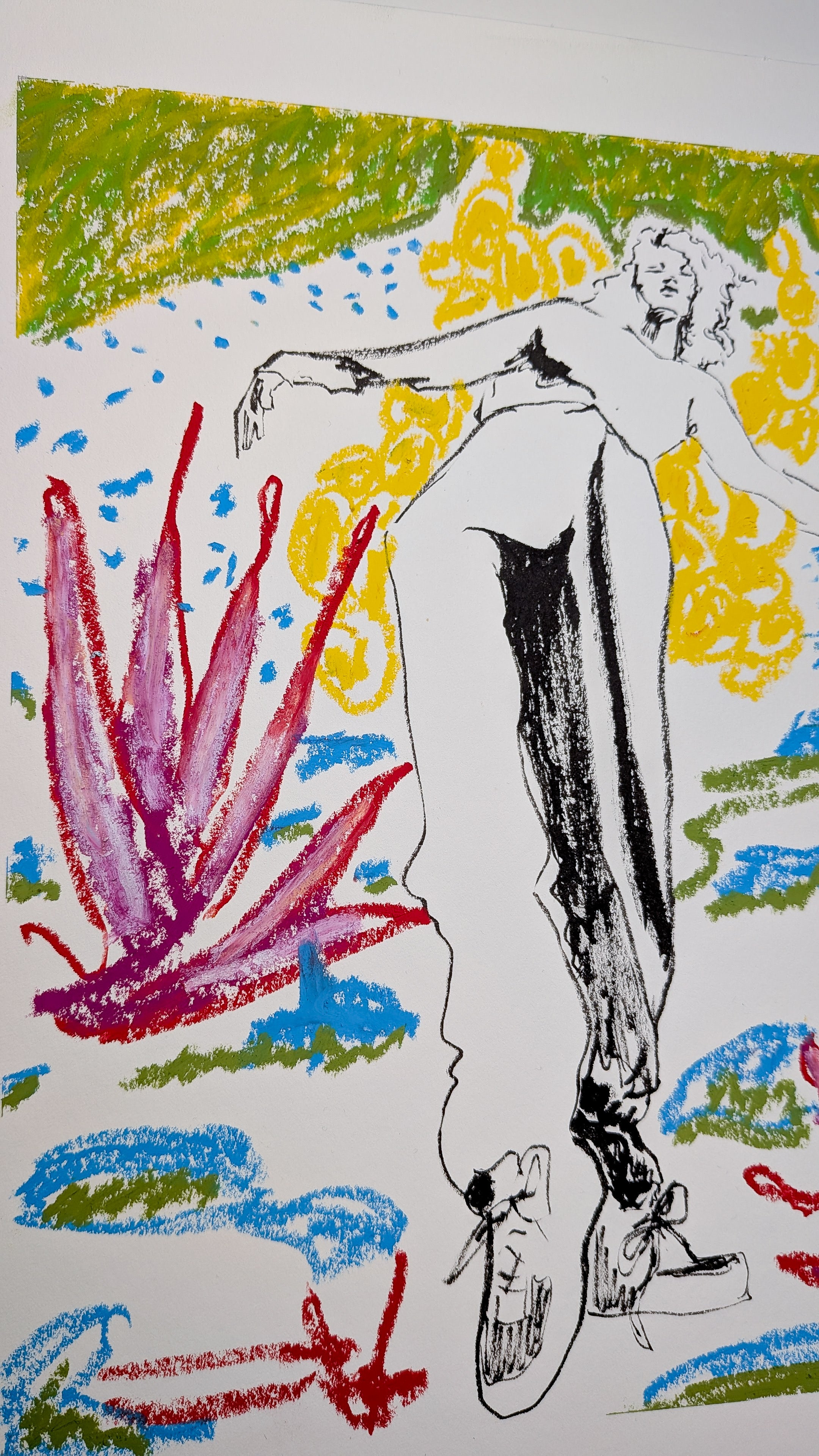 Active Woman with Yellow Cactus Paddles Behind - Original Illustration