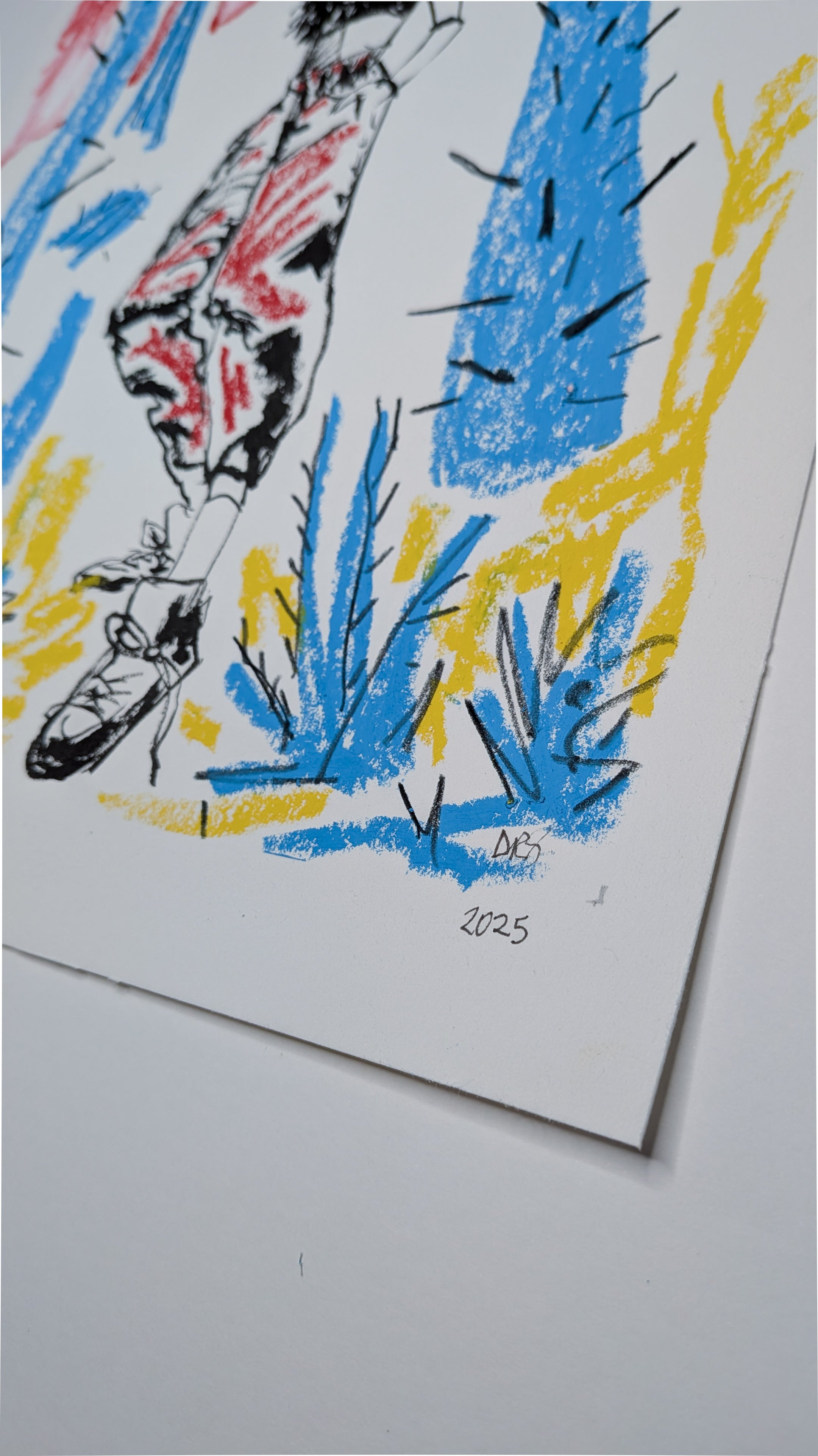 Active Woman with Blue Cactus and Red Sky - Original Illustration