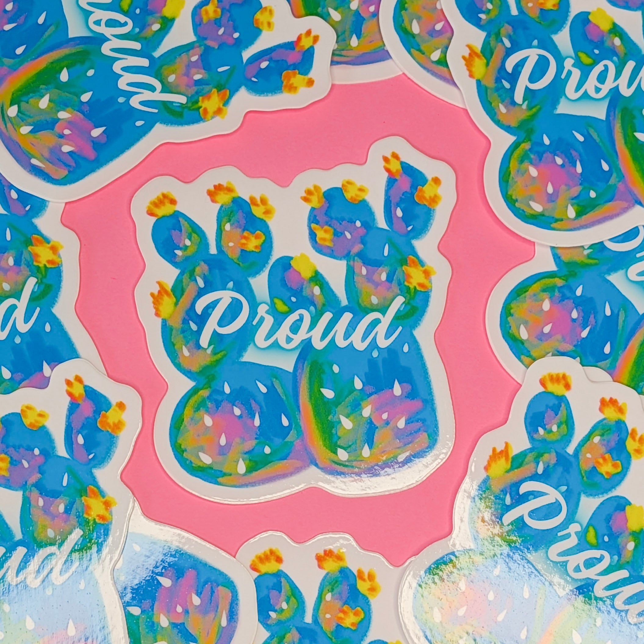 Blue Cactus with Rainbow Colors (PROUD) Sticker