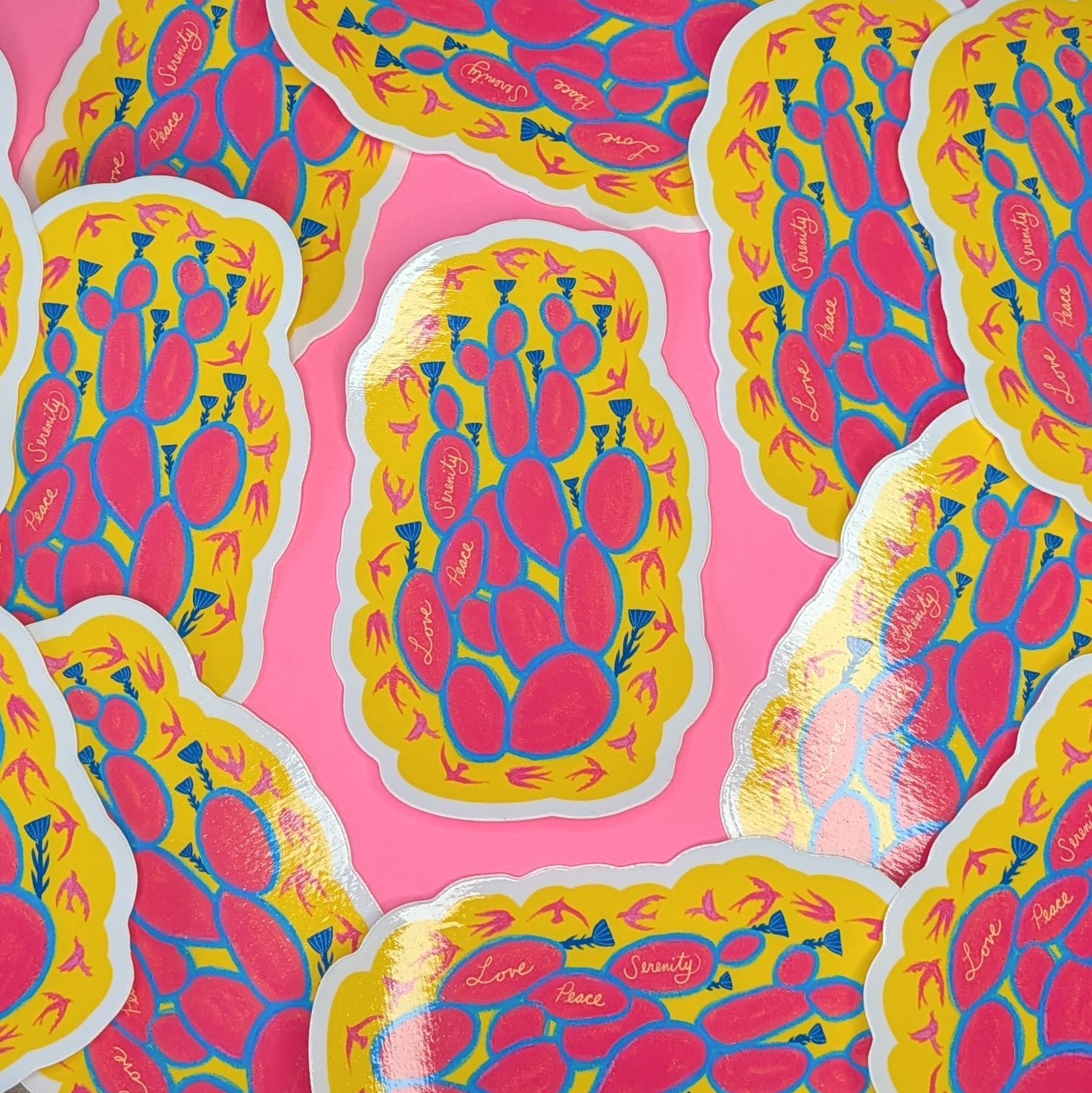 Love Peace Serenity Pink Cactus Sticker
