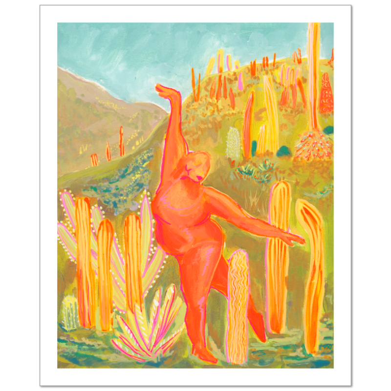 OrangePink Figure-Dance-Green Field-Cactus