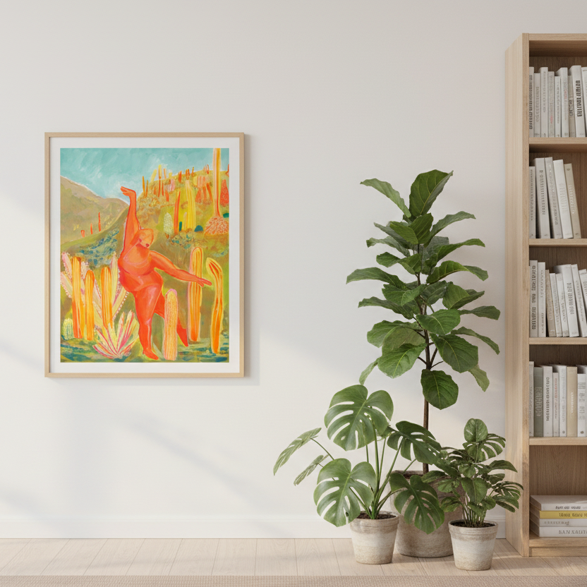 OrangePink Figure-Dance-Green Field-Cactus